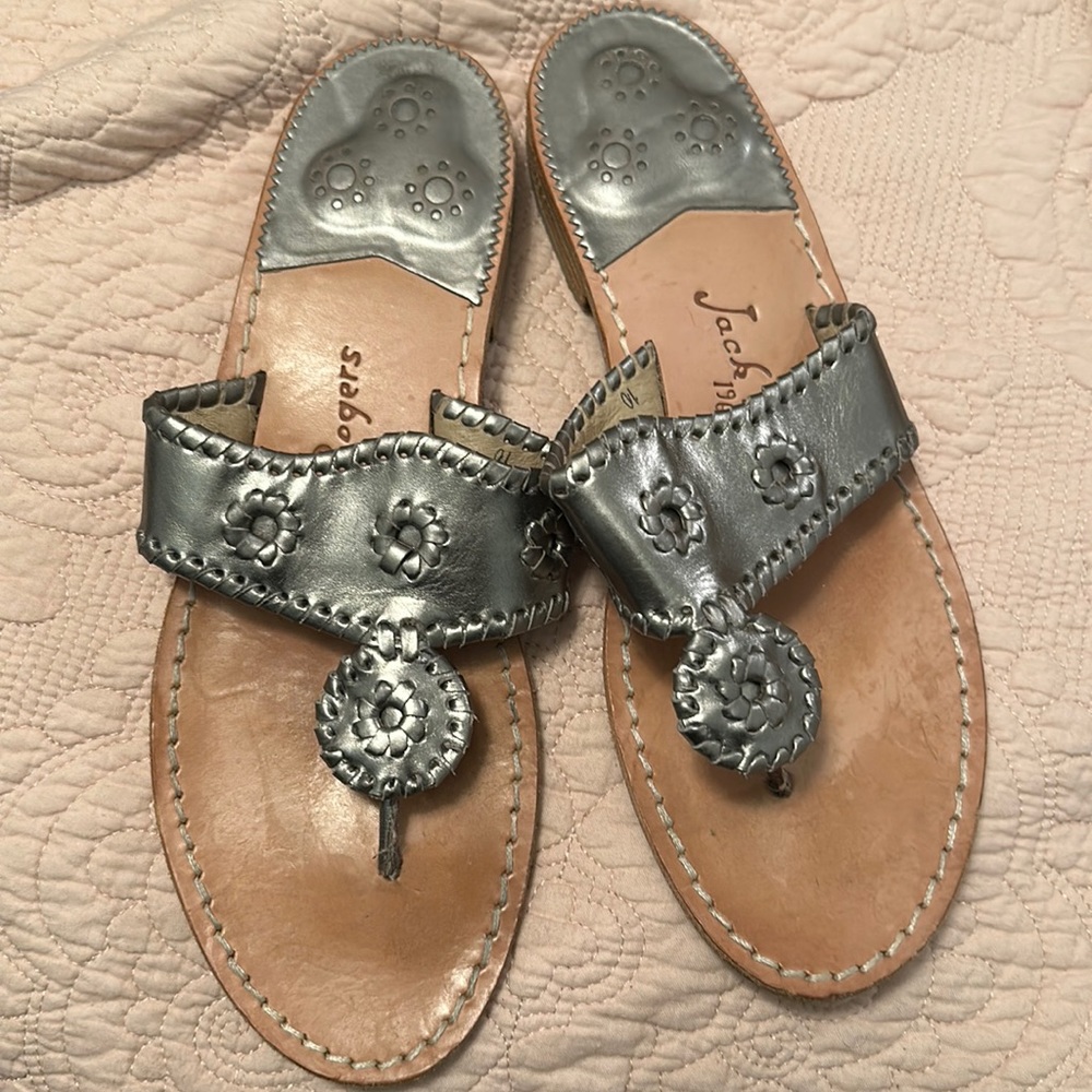 Used Jack Rogers Sandals, size 10 pewter color